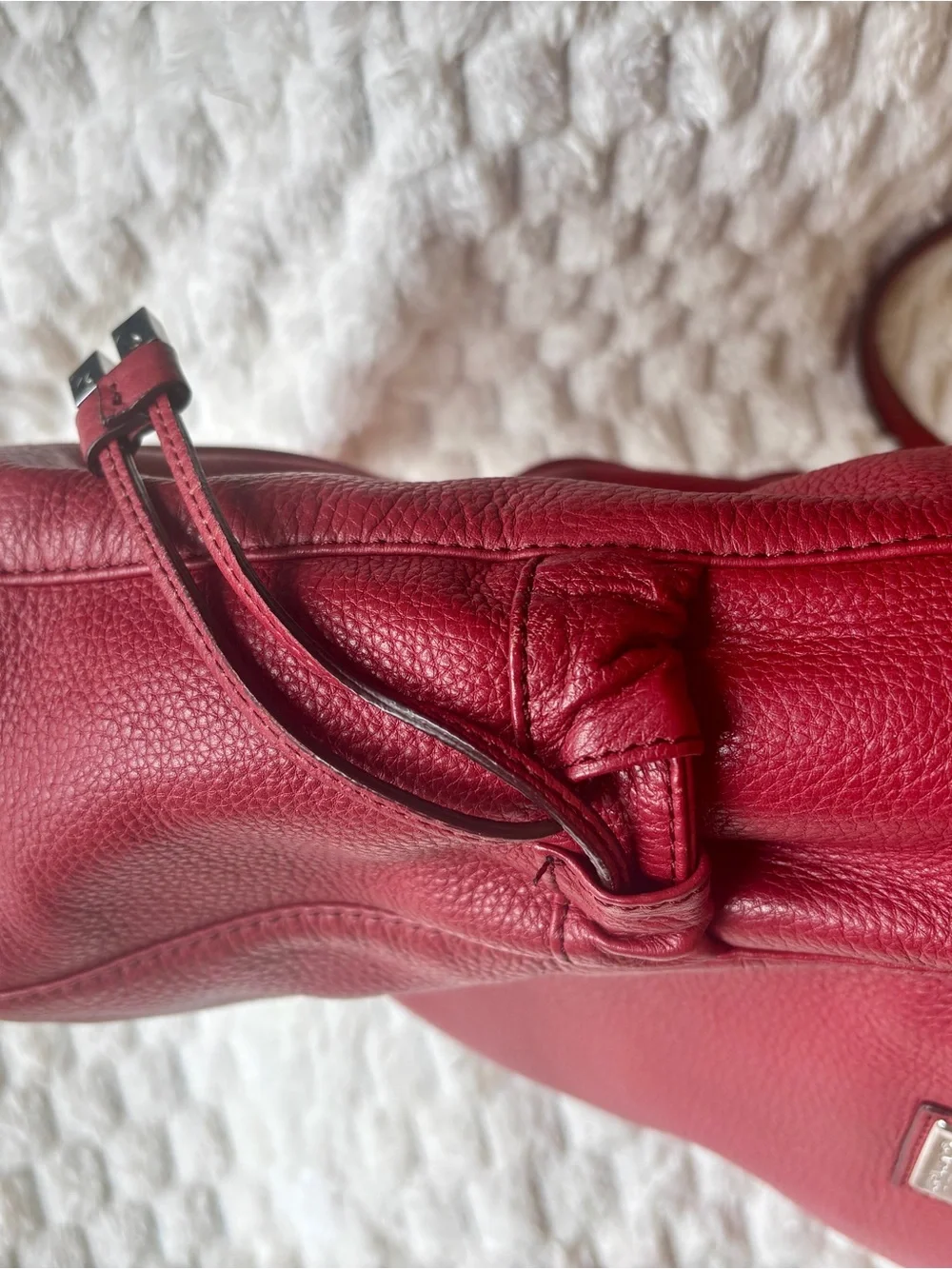 Calvin Klein Red Pebbled Leather Tote Bag Silver Hardware Excellent Condition